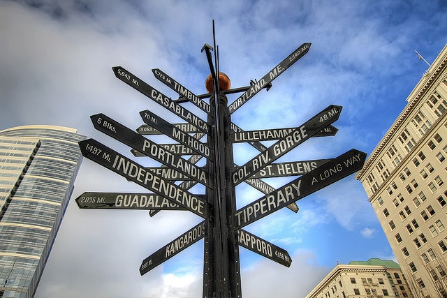 Directional street sign post urban