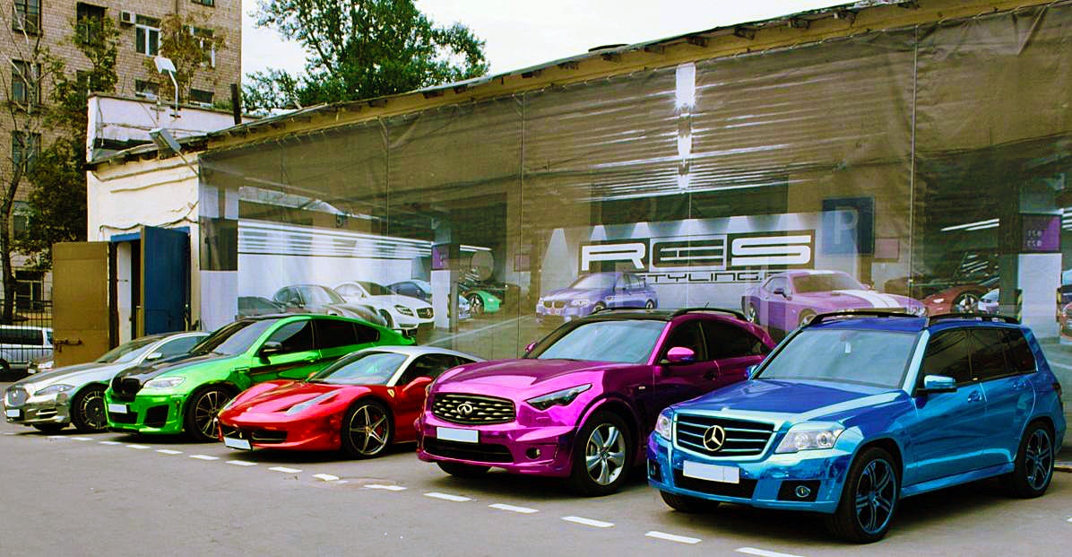 Colorful luxury sports cars showroom